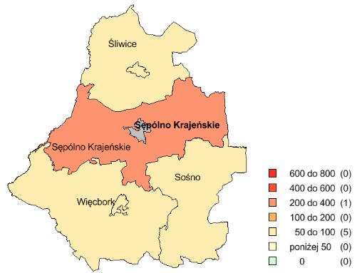 [osoby] c) Udział obszarów chronionych w powierzchni ogółem [%] 77,8 31,8 (244,7%) Drogi gminne i powiatowe o nawierzchni twardej na 100 km 2 [km] 51,3 81,8 (62,7%) Długość ścieżek rowerowych na 10