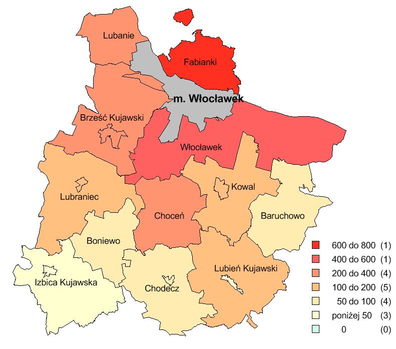 [osoby] c) Udział obszarów chronionych w powierzchni ogółem [%] 16,7 31,8 (52,5%) Drogi gminne i powiatowe o nawierzchni twardej na 100 km 2 [km] 94,8 81,8 (115,9%) Długość ścieżek rowerowych na 10