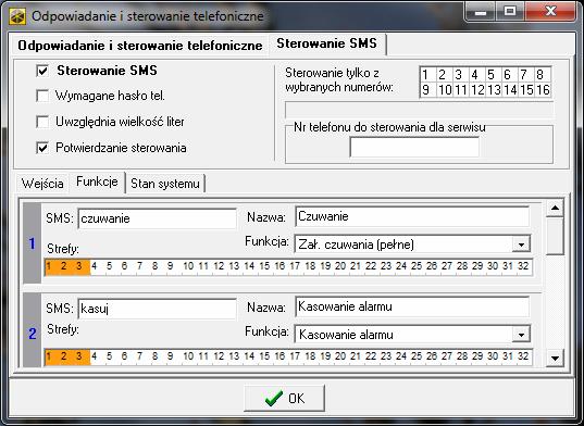 100 Programowanie SATEL w programie DLOADX w oknie Odpowiadanie i sterowanie telefoniczne, w zakładce Sterowanie SMS. 15.1 Parametry i opcje sterowania SMS Rys. 15. Przykładowe ustawienia sterowania SMS.