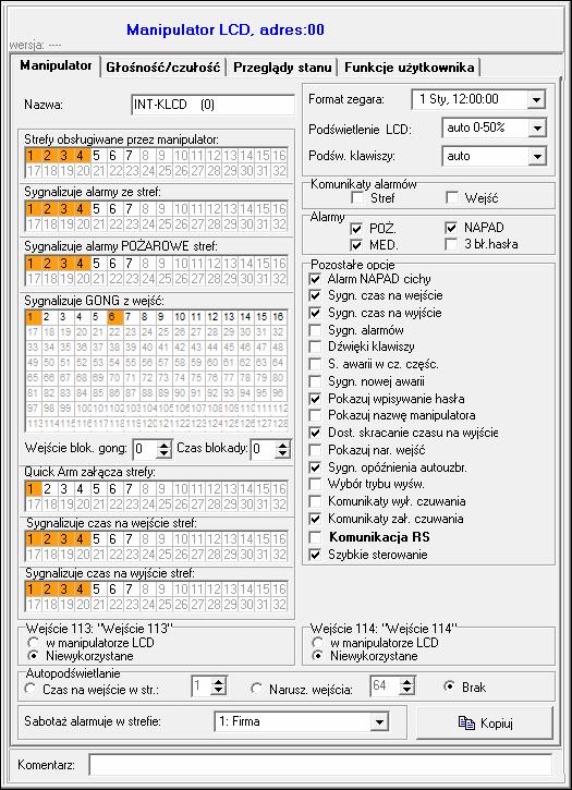 SATEL INTEGRA 75 Przy pomocy hasła serwisowego można obsługiwać wszystkie strefy, niezależnie od tego, jakie strefy obsługuje manipulator. Rys. 8. Przykładowe ustawienia manipulatora.