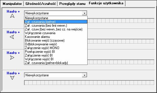 SATEL INTEGRA 79 Długie naciśnięcie klawisza Niektóre funkcje mogą być uruchamiane przez użytkowników bez potrzeby wprowadzania hasła.