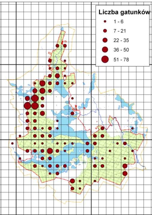 WYSTĘPOWANIE ŚLUZOWCÓW NA TERENIE WIGIERSKIEGO PARKU NARODOWEGO Kwadraty UTM 1 x 1 km LICZBA