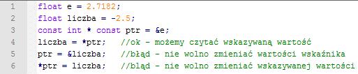 > Rodzaje wskaźników Typ wskaźnikowy Nazwa Dostęp Zmiana do pamięci adresu 1 typ* zwykły wskaźnik odczyt i zapis 2 const typ* zwykły