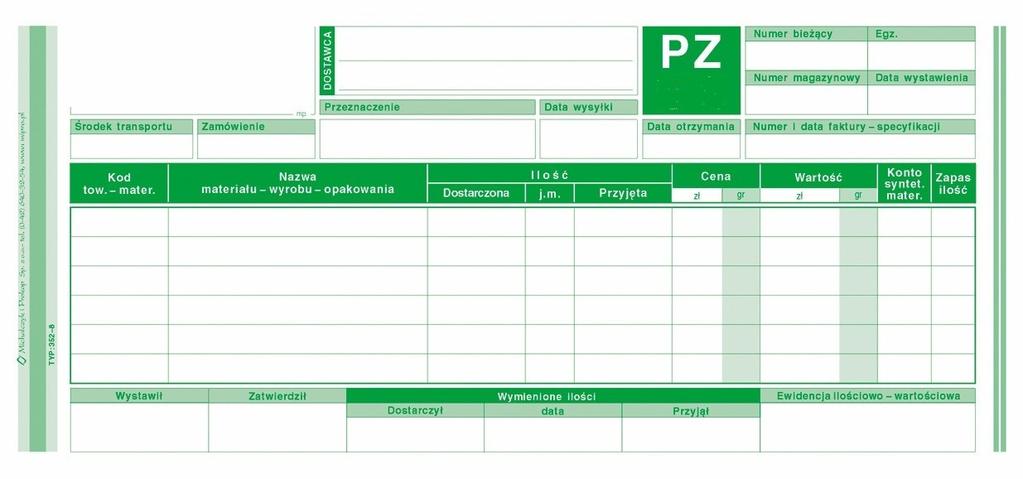 Zadanie 29. Przedstawiony druk dokumentu wypełnia magazynier, gdy towar jest A. przyjęty z zewnątrz przedsiębiorstwa. B. wydany na potrzeby działu produkcji. C. wydany na zewnątrz przedsiębiorstwa. D.