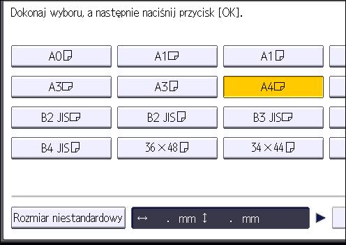 Ładowanie papieru Domyślnie jako [Rozmiar papieru w tacy ręcznej drukarki] ustawiony jest rozmiar [A4 ].