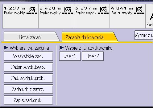 4. Print 1. Naciśnij przycisk [Home] z lewej górnej strony panela operacyjnego, po czym na ekranie [Ekran główny] naciśnij ikonę [Drukarka]. 2. Wybierz kartę [Zadania drukowania]. DHJ243 3.