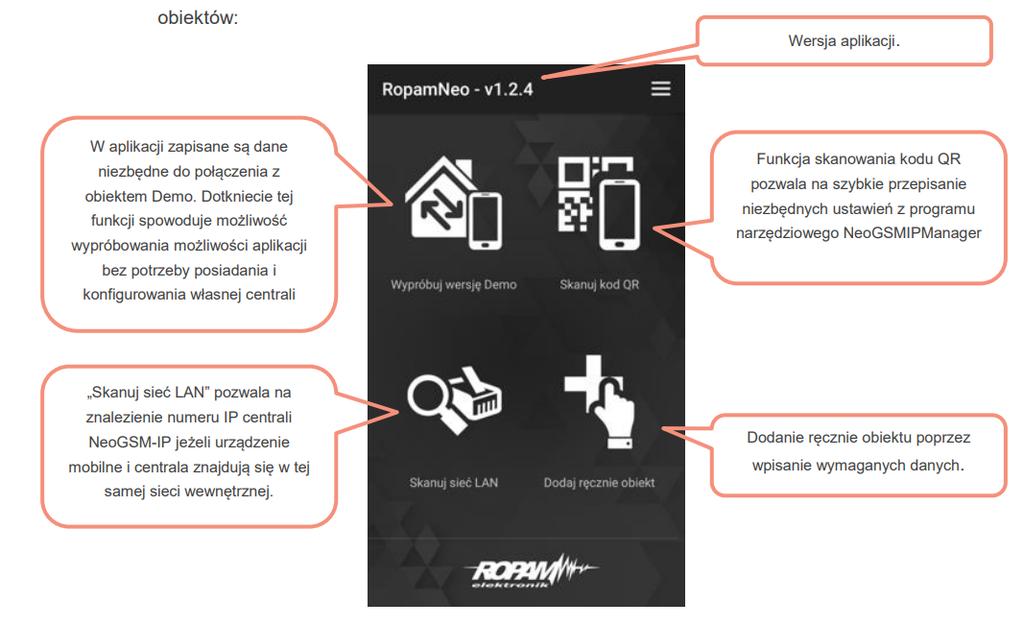 Aplikacja RopamNeo Dane i kod QR z ustawieniami dla