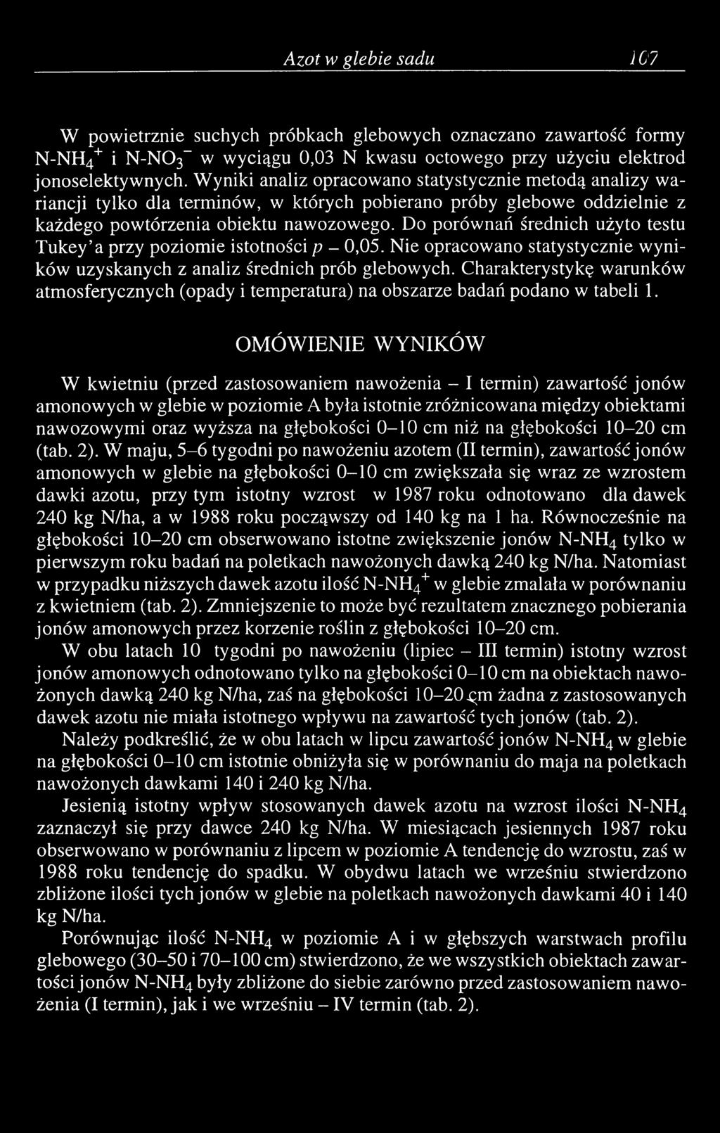 Do porównań średnich użyto testu Tukey a przy poziomie istotności p - 0,05. Nie opracowano statystycznie wyników uzyskanych z analiz średnich prób glebowych.