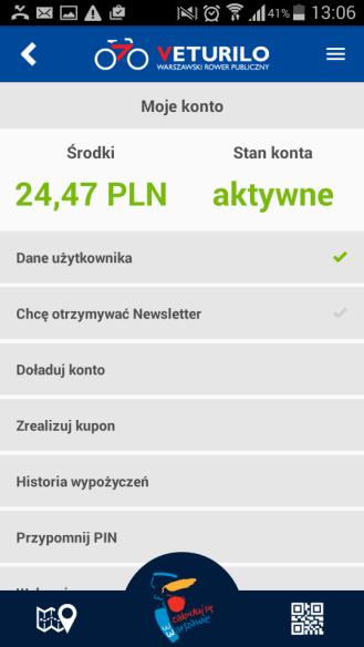 UŻYTKOWNIKA WYPOŻYCZENIA I ZWROTY ROWERÓW ZINTEGROWANY