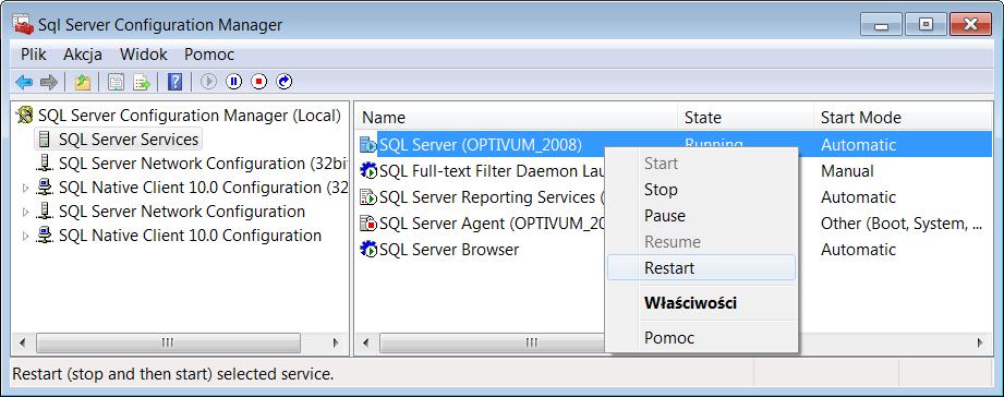 Odczytanie nazwy serwera SQL i sprawdzenie, czy jest on poprawnie zainstalowany Podczas pierwszego uruchomienia programów Kadry Optivum, MOL Optivum,
