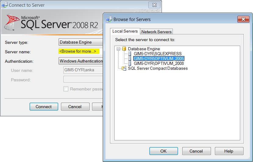 Na ekranie wyświetli się okno Connect to Server. W systemie Windows 8 na liście programów w grupie Microsoft SQL Server 2008 R2 kliknij pozycję SQL Server Management Studio. 2. Zapamiętaj nazwę serwera, która wyświetla się w polu Server name, np.