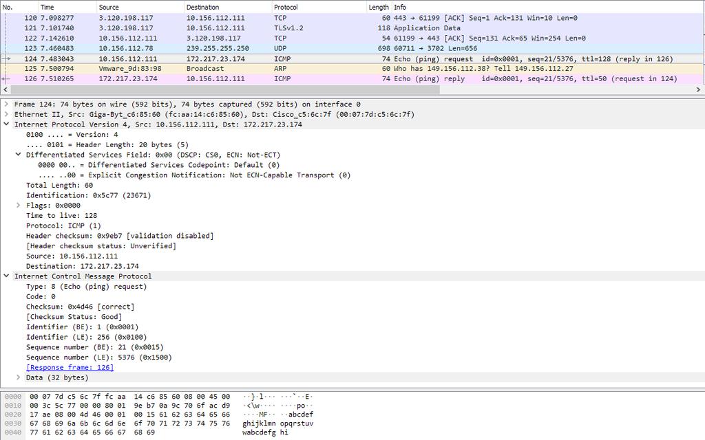 PRZYKŁADY Przykładowa prezentacja pakietu ICMP Echo Request: IP ( warstwa 3) 0-3 4-7 8-13 14-15 16-18 19-31 Ver: 4 Dł.nag: 20 Usł: 0 ECN:0 Całk.