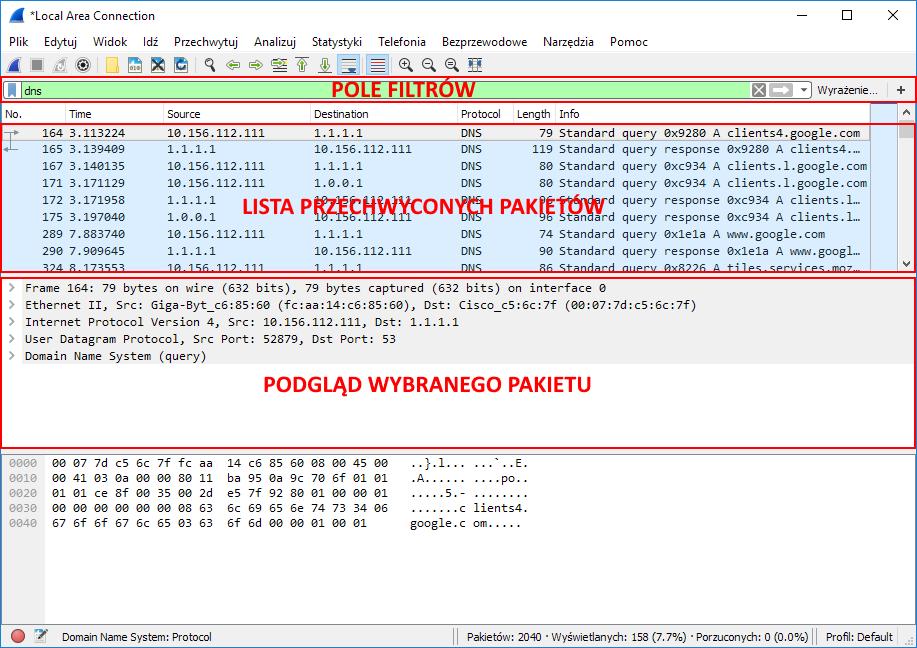 Wireshark Wireshark jest to sniffer sieci służący do monitorowania ruchu sieciowego. Umożliwia przechwytywanie pakietów docierających do karty sieciowej. Obsługuje wiele różnych protokołów sieciowych.