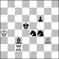 Wszystko pięknie zazębia się w drugim posunięciu. 1.Wd3 Wd7 2.Ke3 W:d3# 1.Gh5 Ge8 2.Kg4 G:h5# 1.Sd5 We7 2.K:e4 G:d5# 1.Hf6 W:h4 2.K:f4 H:f6#. II nagroda nr 1663.
