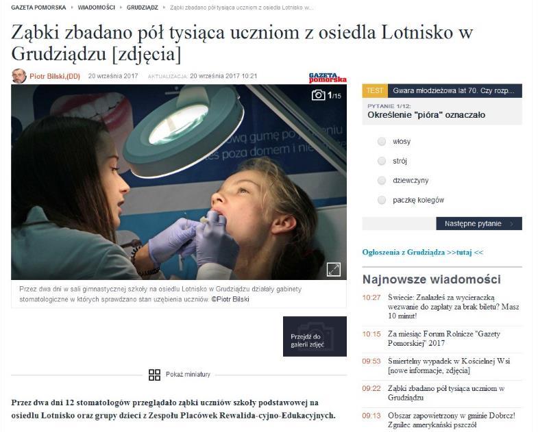 Medium: Prasa Tytuł: Gazeta Pomorska Data: 20 września 2017 Nagłówek: Ząbki
