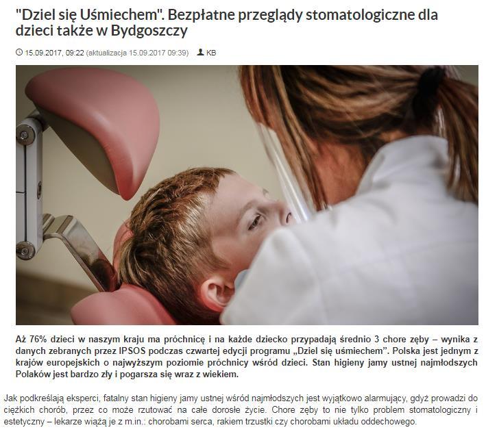 Tytuł: bydgoszcz.com Data: 15 września 2017 Nagłówek: "Dziel się Uśmiechem".