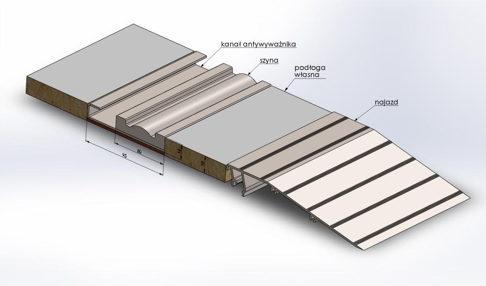 Konstrukcja podstaw jezdnych Ze względu na duże obciążenia podstawy jezdne regałów wykonane ze stalowej blachy o grubości co najmniej 2,8 mm, malowane na kolor czarny (RAL9005).
