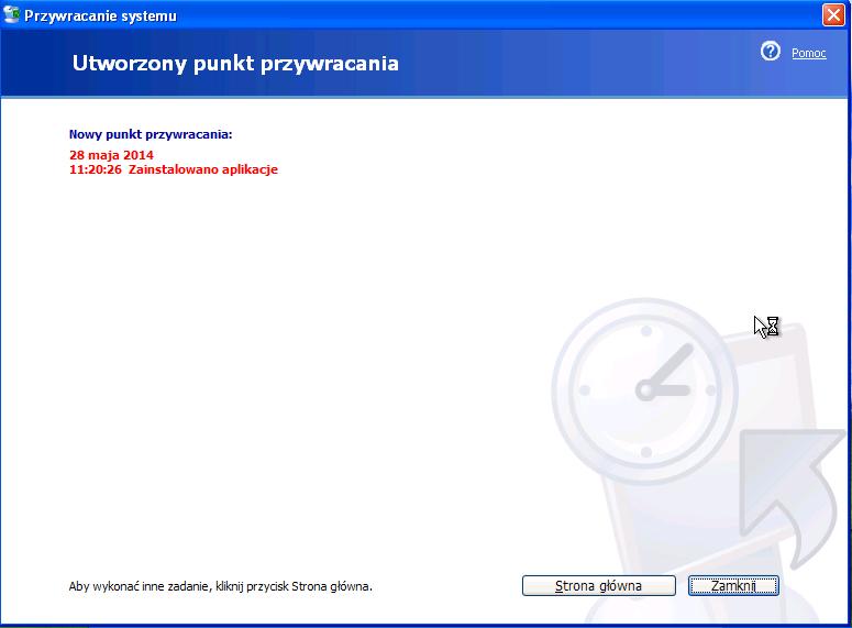 Krok 3 Pojawi się okno "Punkt przywracania stworzony".