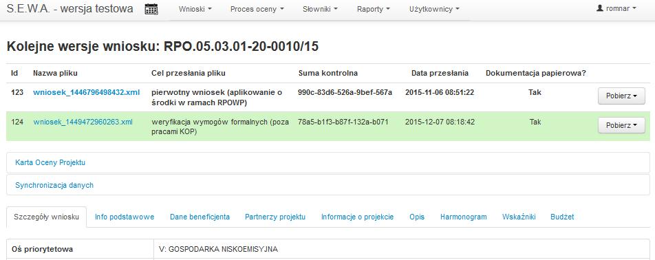 . Opcja filtrowania Podczas prezentowania danych system informuje użytkownika o tym, że filtr jest włączony wyświetlając odpowiednią informację.