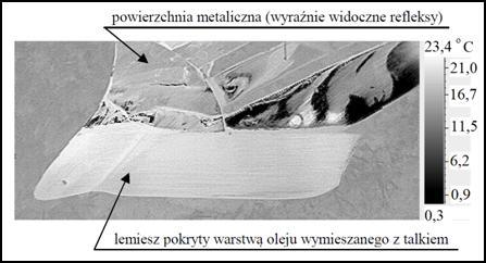 W pomiarach termowizyjnych dążono do określenia rozkładu temperatury na powierzchniach roboczych badanych elementów, czego nie udało się osiągnąć we wcześniejszych badaniach.