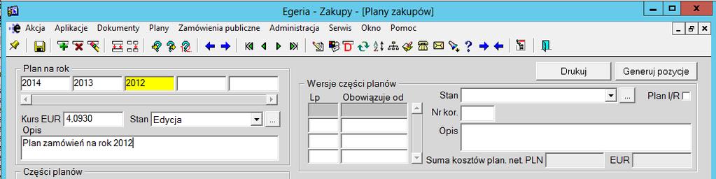 Wprowadzenie części planu przez Realizatora z generacją danych pierwszej wersji Dane planu mogą zostać wygenerowane dla danej wersji części planu na podstawie