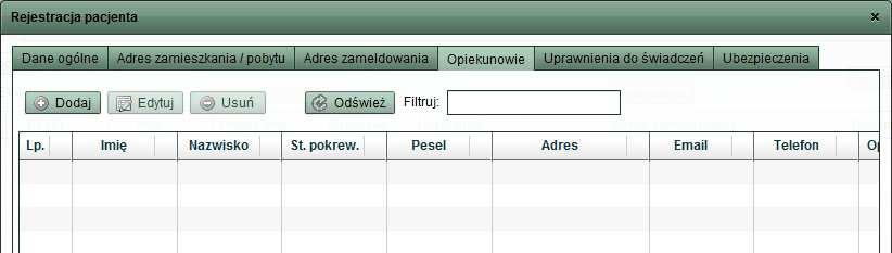 Aby uzupełnić informacje na temat miejscowości należy dwukrotnie kliknąć lewym przyciskiem myszy (LPM) w polu miejscowość zostanie wywołane nowe okno, w którym to oknie dokonujemy wyboru właściwej