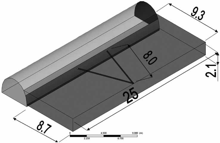 8 PRZEGLĄD GÓRNICZY 2017 Rys. 2. Model geometryczny badanego odcinka wyrobiska Fig. 2. Geometrical model of the mine excavation b) strumienia masy czynnika zgazowującego 0.