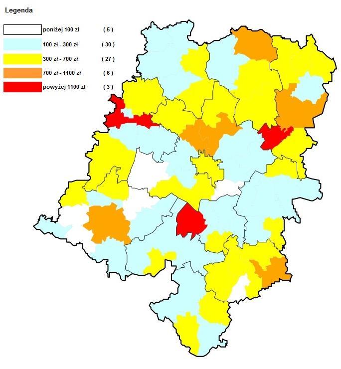 2015 r. (dane z miasta na prawach powiatu zostały uwzględnione na mapie gmin).