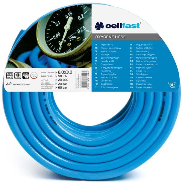 Sauerstoffschlauch Oxygen hose Wąż do tlenu Шланг для кислорода Safety certificate Certyfikat bezpieczeństwa Cертификат безопасности Artikelnummer Innendurchmesser Wandstärke Schlauchlänge