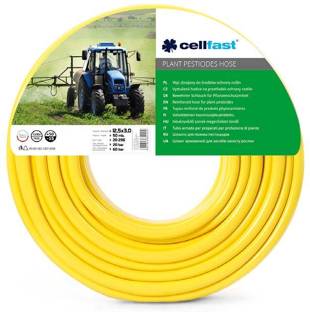 Verstärkter Schlauch für Pflanzenschutzmittel Reinforced hose for plant pesticides Wąż zbrojony do środków ochrony roślin Армированный шланг для полива пестицидов Safety certificate Certyfikat