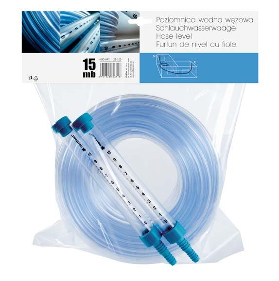 Schlauchwasserwaage Hose level Poziomnica wodna Гидростатический уровень Artikelnummer Länge EAN Code Article number Length EAN Code Numer artykułu Długość Kod EAN Aртикул Длина Код EAN 22-100 15 m