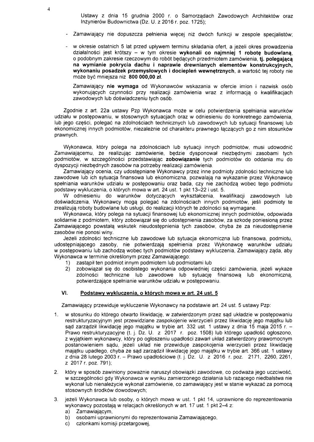 Ustawy z dnia 15 grudnia 2000 r. o Samorzadach Zawodowych Architektow oraz Inzynierow Budownictwa (Dz. U. z 2016 r. poz.