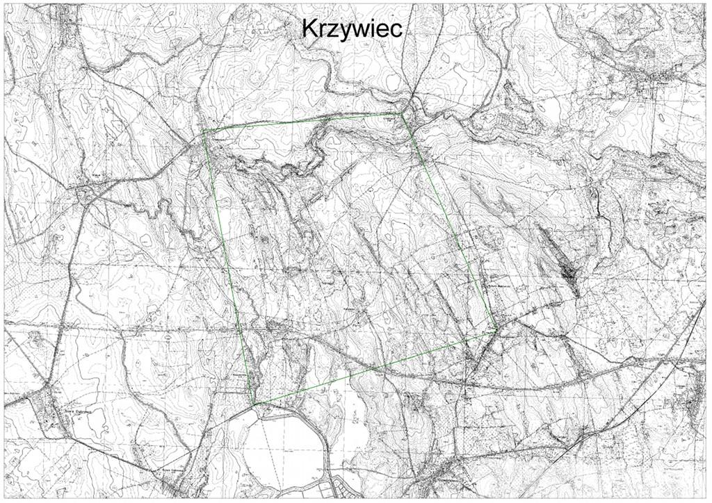 Lokalizacja Krzywiec : Stawy Dzwonowskie, rz. Krąpiel, duże jezioro Woświn (pow. 800 ha, gł.