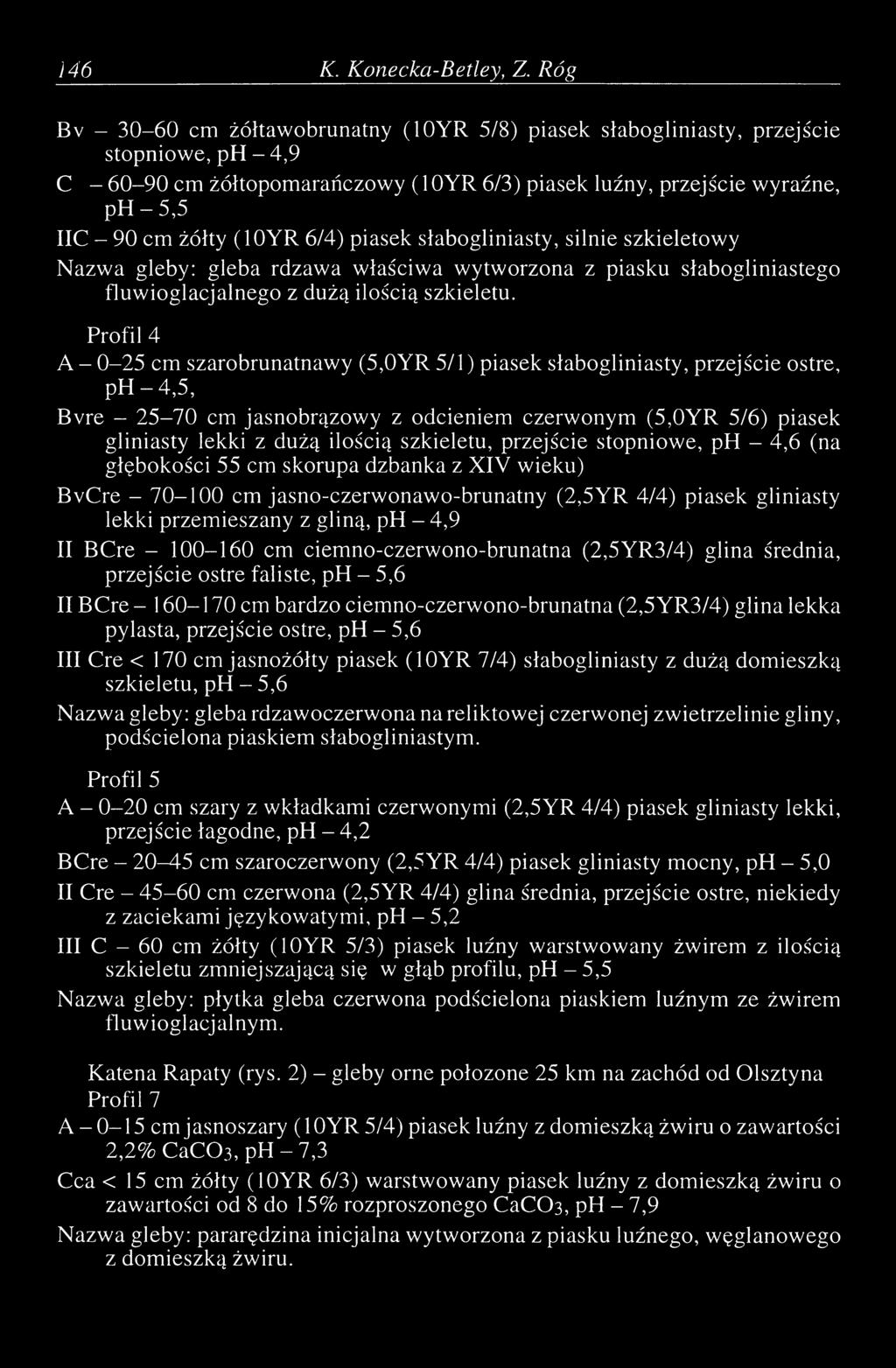 żółty (10YR 6/4) piasek słabogliniasty, silnie szkieletowy Nazwa gleby: gleba rdzawa właściwa wytworzona z piasku słabogliniastego fluw ioglacjalnego z dużą ilością szkieletu.