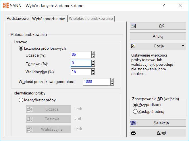 7. Wybierz podzbiór uczący i walidacyjny.