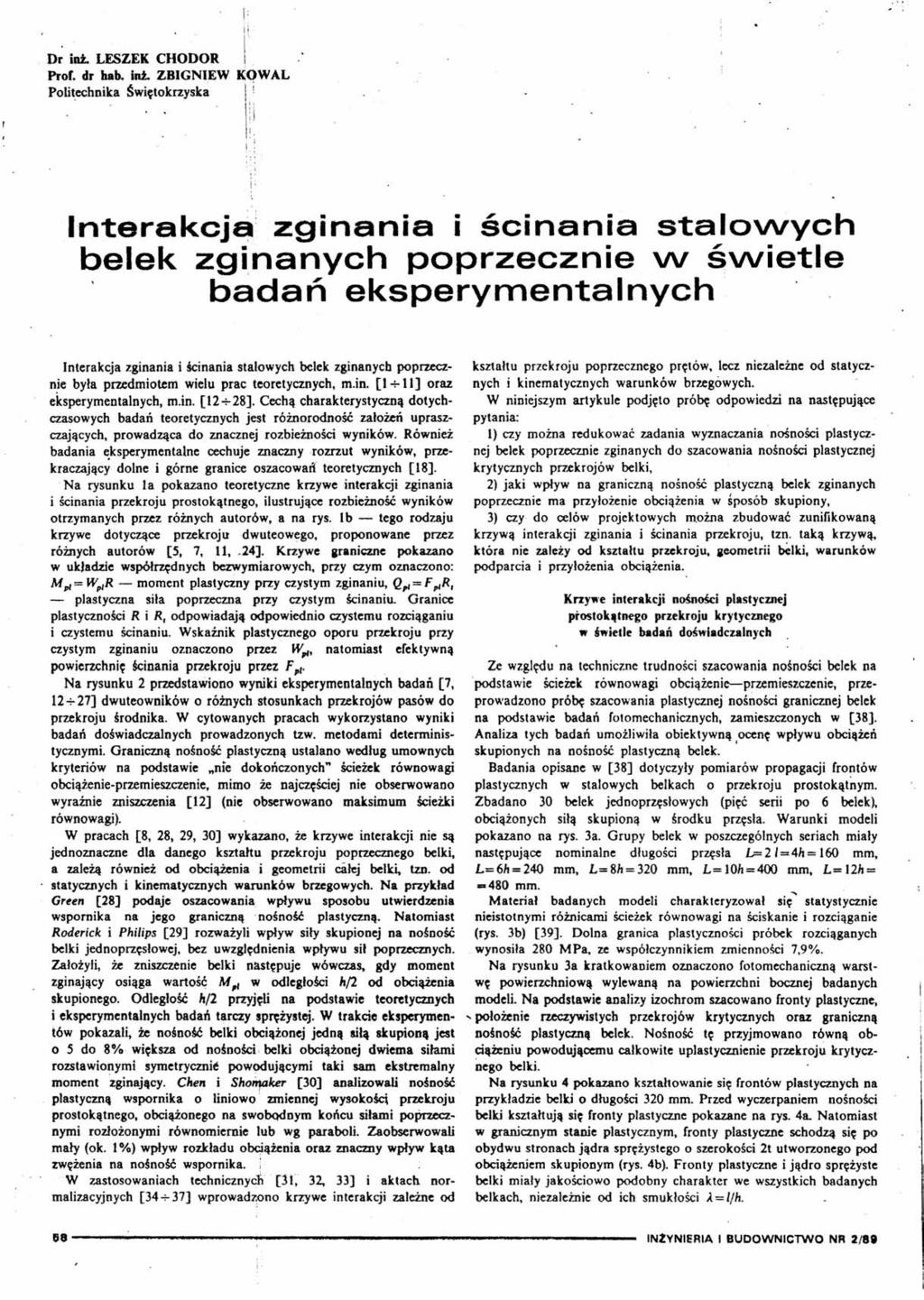 Dr id LESZEK CHODOR Prf. dr hab. in!. ZBGNEW KOWAL Plitechnika Świętkrzyska! i. "'.' ;j 11.