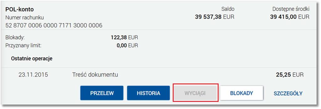 Page8 Ostatnie operacje - sekcja zawierająca listę 3 ostatnich operacji wykonanych na rachunku (o ile były wykonane).