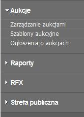 I tak na przykład, klikając na Aukcje uzyskuje widok poszczególnych odnośników: Zarządzanie aukcjami, Szablony aukcyjne i Ogłoszenia o aukcjach.