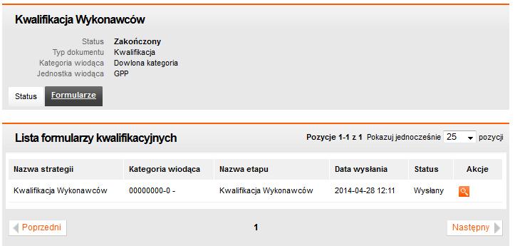 Rysunek 17 Przykładowy proces kwalifikacji wykonawcy - zakładka Status. Rysunek 18 Przykładowy proces kwalifikacji Wykonawcy - zakładka Formularze. 11.