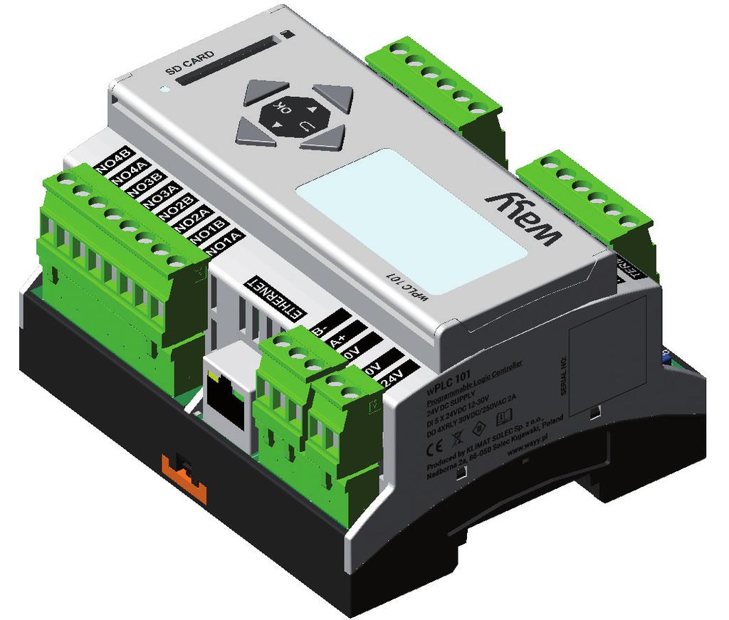 Sterownik wyposażony jest w złącza wtykowe z zaciskami śrubowymi i złącze RJ45, do
