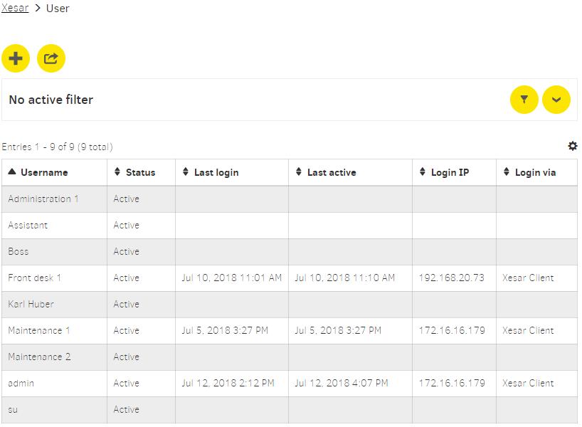 Rys. 144 User list view Nowy użytkownik Nazwa użytkownika (pole obowiązkowe): wprowadzić nazwę nowego użytkownika. np. Zarządca 1 Opis: opcjonalnie można podać opis nowego użytkownika.