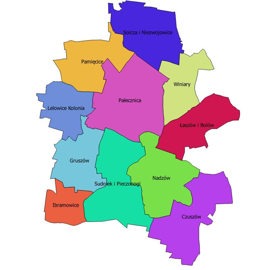 PODZIAŁ NA JEDNOSTKI REFERENCYJNE 1. Nadzów 2. Czuszów 3. Lelowice-Kolonia 4. Gruszów 5. Winiary 6. Pamięcice 7.