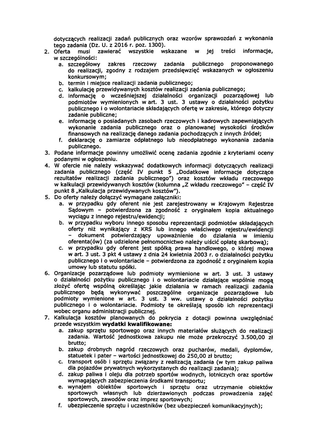 dotyczących realizacji zadań publicznych oraz wzorów sprawozdań z wykonania tego zadania (Dz. U. z 2016 r. poz. 1300).