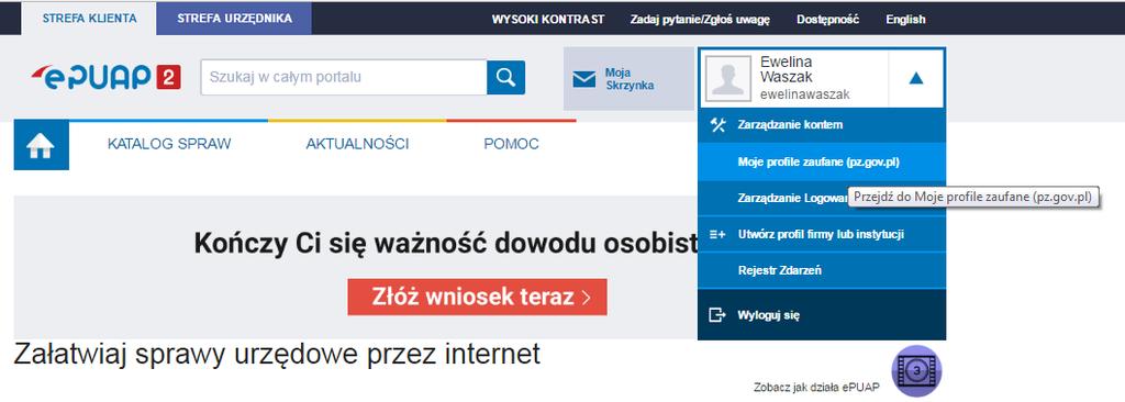 W prawym górnym rogu proszę kliknąć niebieską strzałkę,