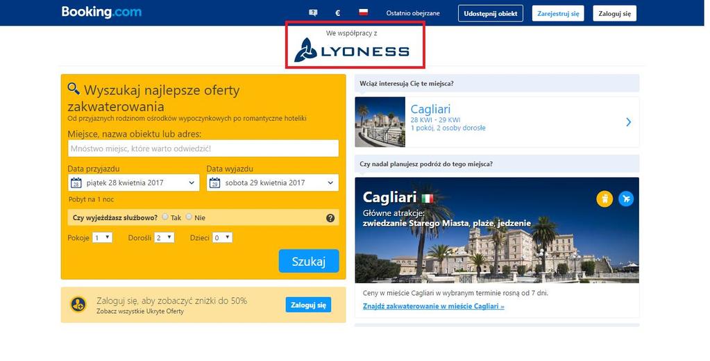 Logo Lyoness u góry ekranu informuje, że nawiguje się na stronie internetowej jako zarejestrowany użytkownik