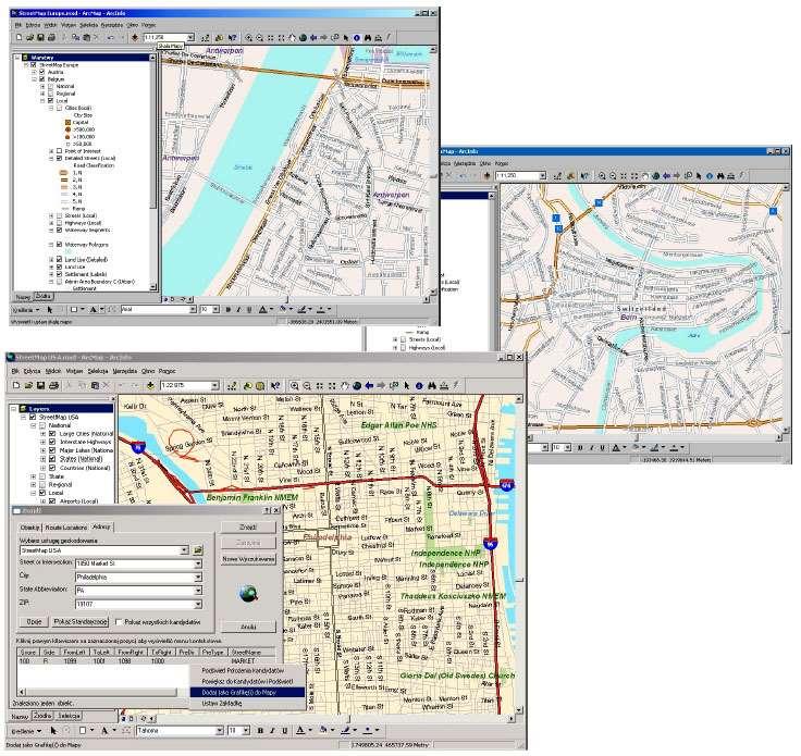 Opcjonalne rozszerzenia ArcGIS ArcGIS StreetMap Europe ArcGIS StreetMap USA Baza danych ulic i