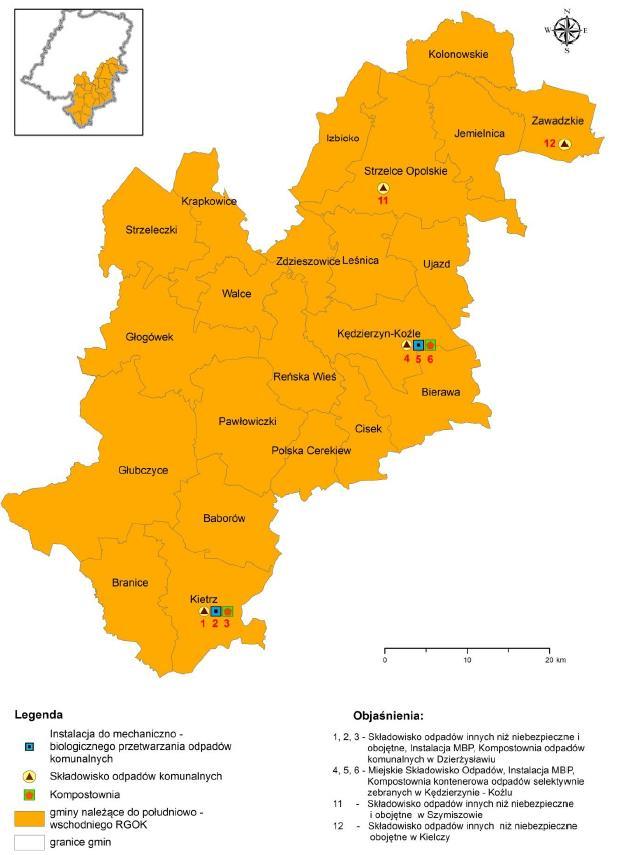 2019-2022 z perspektywą do 2026 r. Rysunek 10. Południowo wschodni region gospodarowania odpadami komunalnymi w województwie opolskim.