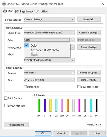 Różne funkcje związane z drukowaniem Wybierz opcję Color Management (Zarządzanie kolorami), a następnie zaznacz pole wyboru Document (Dokument).