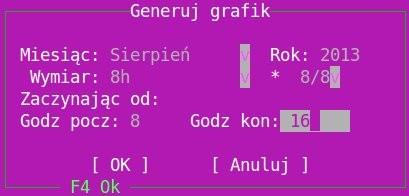 Druga, czyli ewidencja bez godzin, to wydruk bez wstawionych godzin. Zawiera jedynie nazwiska pracowników i daty.