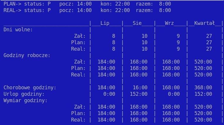 Ustaw godziny ENTER opcja pozwalająca na wstawienie godzin pracy do bieżącej komórki z palca. Tzn. przesuwamy się na interesującą nas komórkę a następnie wciskamy klawisz Enter edytując daną komórkę.